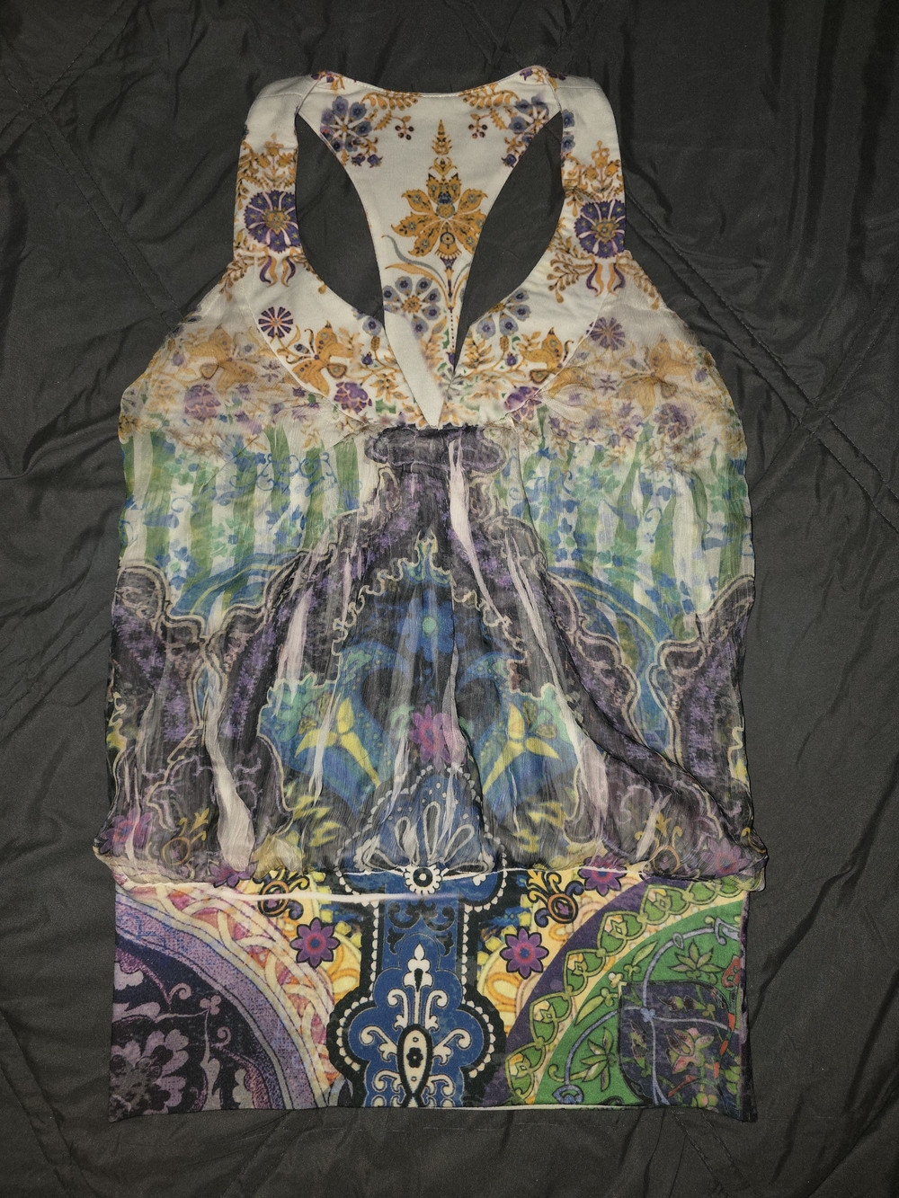 Bohemian Multicolor Racerback Tank Top - White/Green/Purple/Blue